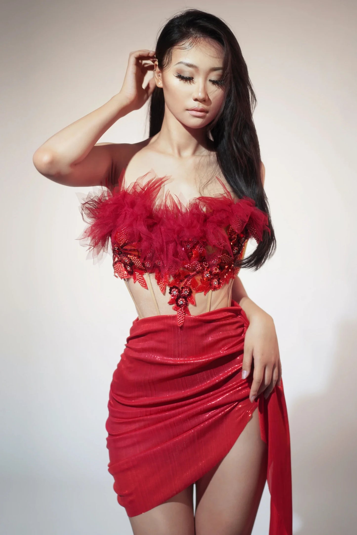 Gold Color Women Sexy 2 Pieces Strapless Bodycon Mini Dress Bar Singer Nightclub Party Celebrate Birthday Dress