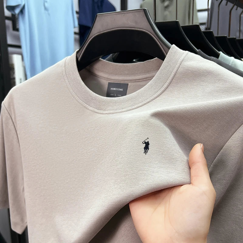High end silky cotton breathable short sleeve T-shirt men summer designer Paul brand embroidered fashion casual round neck top 5