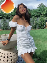 Lace Up Embriodery White Mini Dress