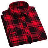 Autumn Thick Flannel Shirt Plaid Shirts Standard-Fit For Men Long Sleeve Pure Cotton Fashion Single Patch Pocket Design Young 5