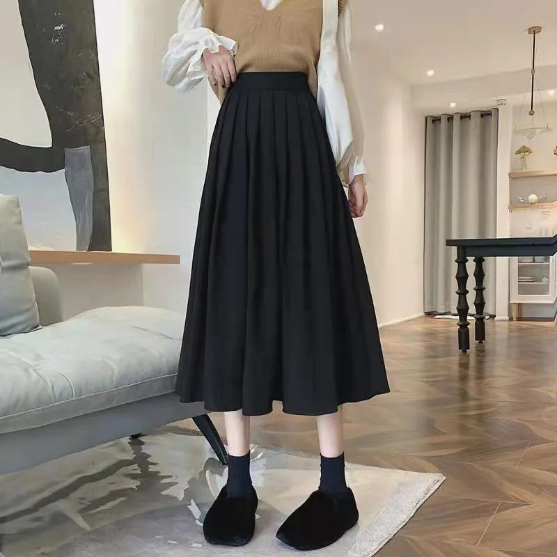 Lucyever Vintage Brown High Waist Pleated Skirt Women Korean Fashion College Style Long Skirt Ladies Autumn Casual A line Skirts 8