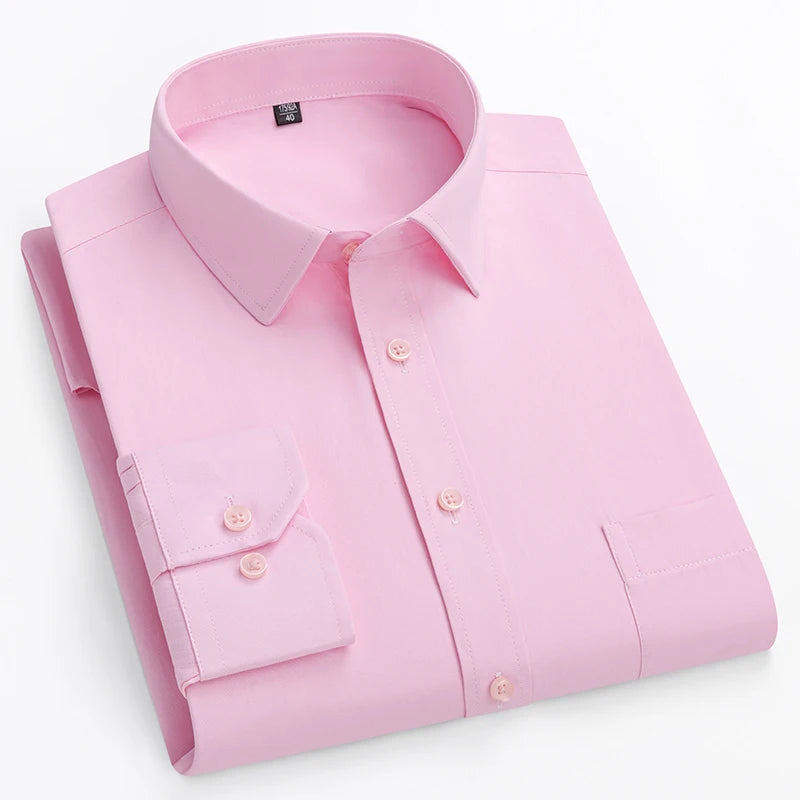 Men's Double Collar Office Shirt - Plus Size, Slim Fit, Solid Colors, long-sleeve business tops 4
