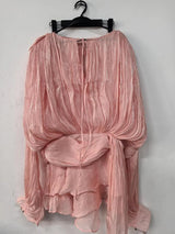 GALCAUR Solid Loose Splicd Lace Up Dresses For Women V Neck Long Sleeves Patchwork Ruffles Tunic Dreses Female Fashio New