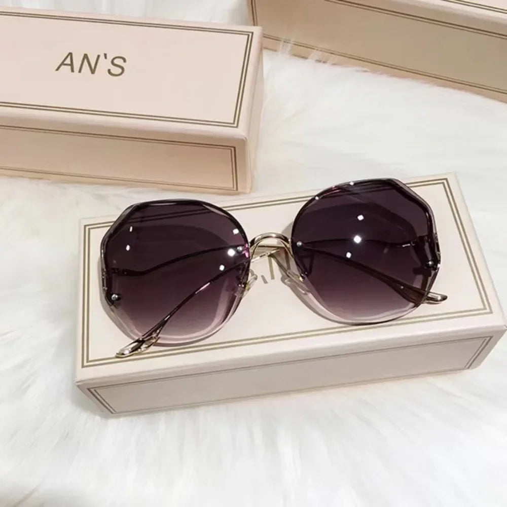 Fashion Rimless Sunglasses for Women/Men Colour Polygonal Large Frame Gradient Sunscreen Eyeglasses Очки Солнечные Женские 4