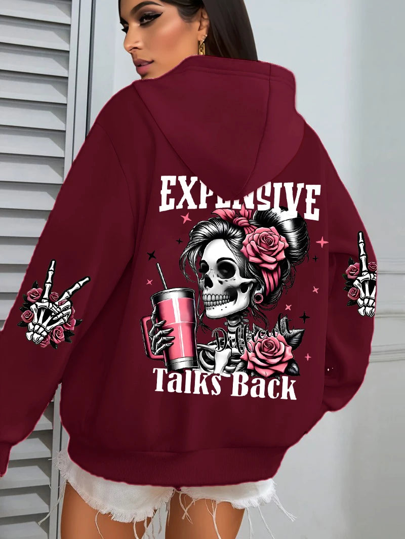 Expensive Talks Back Funny Printing Womens Hoodie Loose Multicolor Pullovers Fleece Autumn Sportswear Casual Pocket Hoody 2
