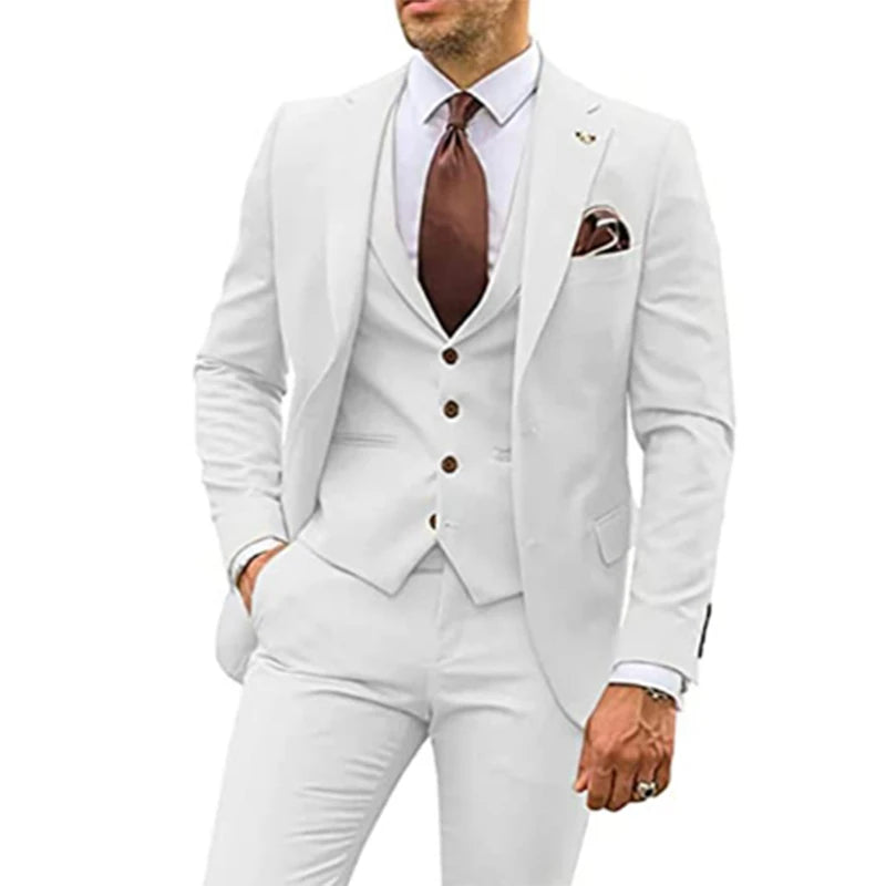 3 Pieces Beige Suits for Men 2023 Slim Fit Groom Tuxedo Wedding Suits