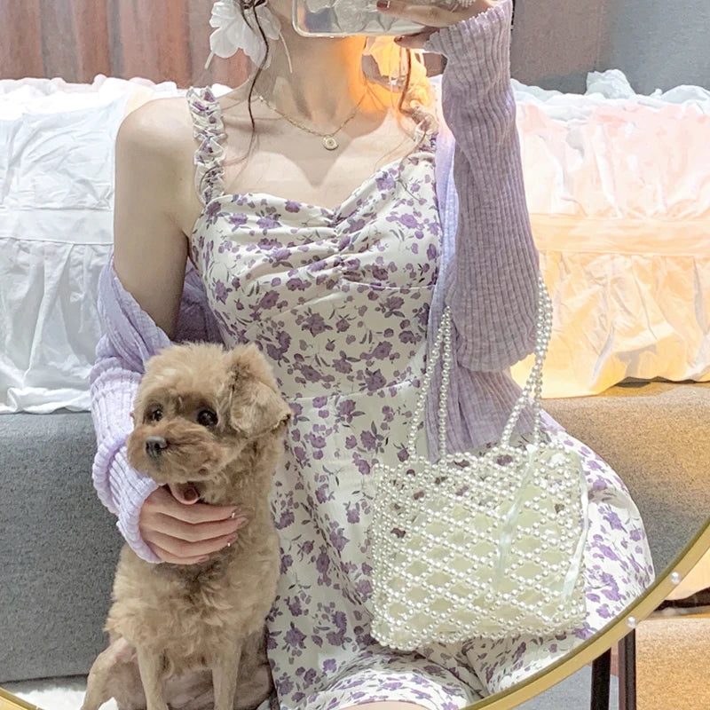 Dresses Woman Summer 2022 Party Sleeveless Y2k Sling Sexy Casual Aesthetic Floral Print Midi High Waist Harajuku Female Clothing 5