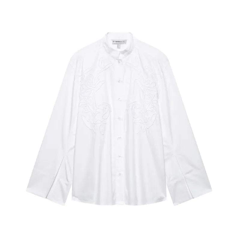 HipSeam Embroidery Shirt Women Spring Casual Simple Women's Shirts Female Elegant Long Sleeve Chic Shirts & Blouses 2