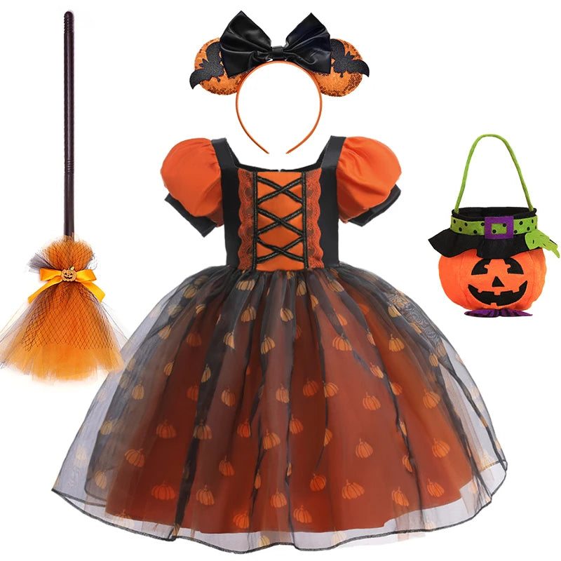 Girls' Halloween Pumpkin Witch Princess Dress