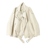 FTLZZ Spring Autumn Faux Leather Jackets Women Loose Casual Coat Female Drop-shoulder Motorcycles Locomotive Outwear With Belt 7