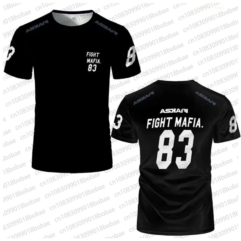 ASKARI Boxing Fighting Match Design 3D Men Fitness Short Sleeve T-shirt Breathable Mesh Sports Tees For Male Outdoor Trainning T
