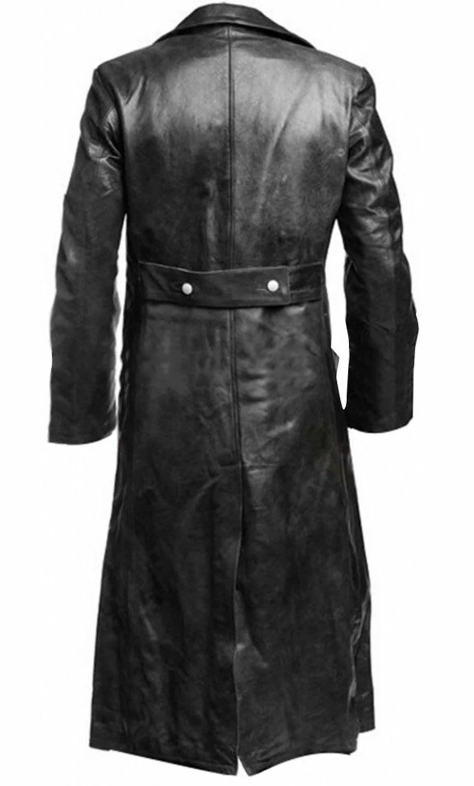 MEN'S GERMAN CLASSIC WW2 MILITARY UNIFORM OFFICER BLACK LEATHER TRENCH COAT 3
