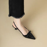 2024 New Summer French Wine Red Pointed Patent Leather Mid-heel Overhead Sandals for Women Retro Skinny Heel Back Empty Shoes 3