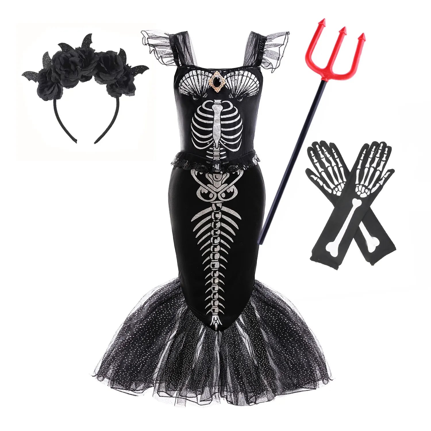 Girls' Gothic Skeleton Mermaid Costume