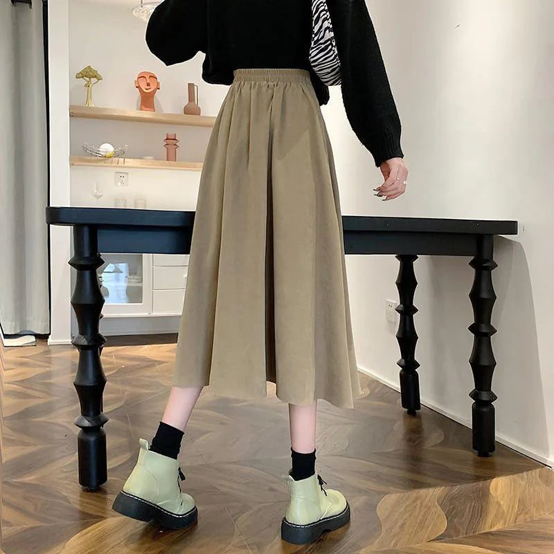 Lucyever Vintage Brown High Waist Pleated Skirt Women Korean Fashion College Style Long Skirt Ladies Autumn Casual A line Skirts 4