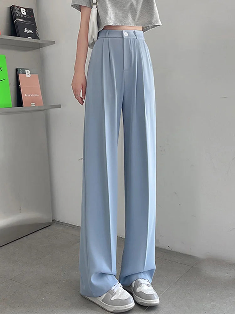 New-Women-Pants-Fashion-High-Waist-Stright-Long-Wide-leg-Suit-pants-Female-Casual-Spring-Summer