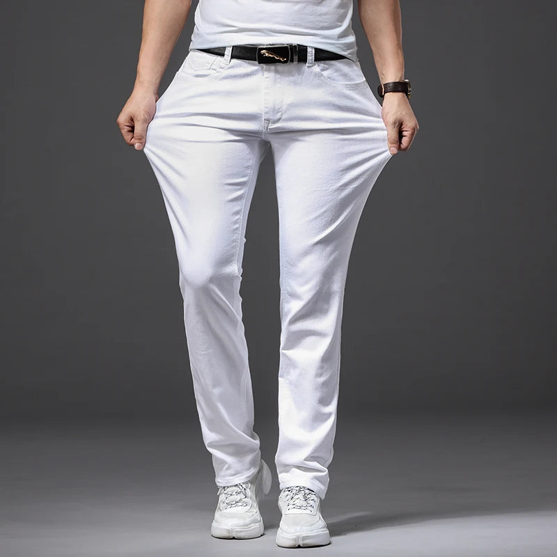 Men White Jeans Fashion Casual Classic Style Slim Fit Soft Trousers Male Brand Advanced Stretch Pants 3