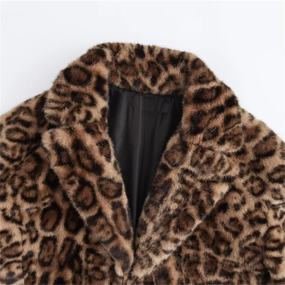 women's coat jacket long sleeved lapel animal print with pockets autumn new coat jacket 3
