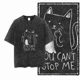 COOLMIND DB cat Printed Cotton Acid Washed Exclusive Graphic Unisex T Shirt Cool Streetwear Men Tshirts Big Size Tee for men