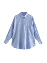 Women Fashion With Pocket Oversized Shirts Vintage Long Sleeve Button-up Female Blouses Blusas Chic Tops 4