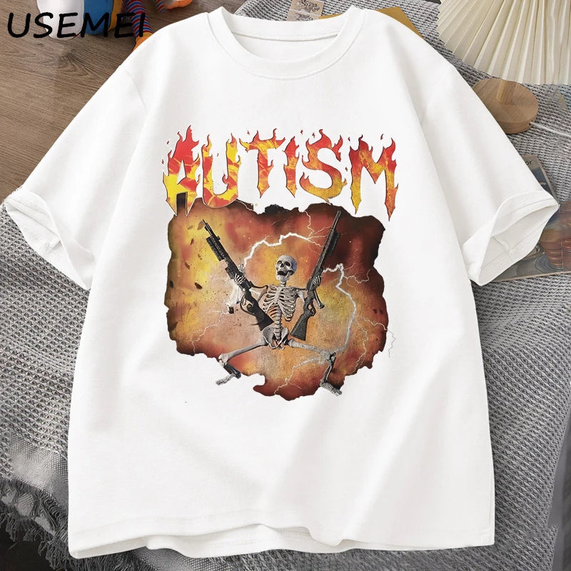 Autistic Funny Skeleton T-Shirt Men Women Autism Meme Graphic T Shirts Harajuku Fashion Cotton Vintage T Shirt Unisex Streetwear 2