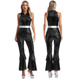Women's 70s Disco Jumpsuit | Metallic Shiny Bell Bottom Jumpsuit | Halloween Costume, Rave Outfit