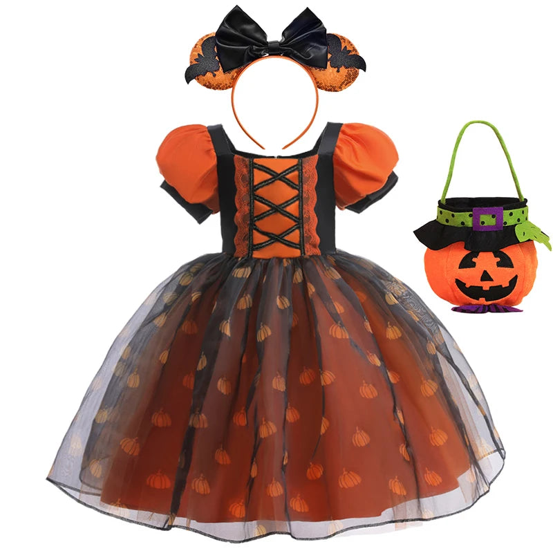 Girls' Halloween Pumpkin Witch Princess Dress