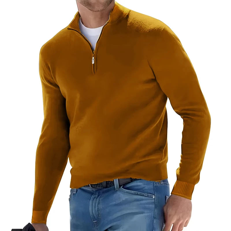 Autumn-Men-s-Sweatwear-Warm-Pullover-Solid-Color-Half-Zipper-Casual-Sweater-Slim-V-neck-Long