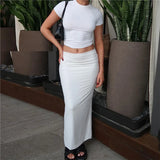 Slim Crop Top Tees Long Skirts Two Piece Set For Women 2024 Summer Short Open Navel Tshirt High Waist Wrapped Skirt Casual Set 2