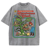 Earnivorous Plant Pattern Washed T-Shirts Men Breathable Cotton Casual T Shirt Soft Summer Comfortable Crewneck Short Sleeve