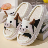 Cute Cartoon Cow Linen Slippers for Men & Women | Non-Slip Home Slides