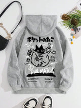 Cute Cat Cartoon Printed Sweatshirt Women Harajuku Casual Loose Hooded Fashion Soft Pocket Hoodies Autumn Warm Female Clothes 3