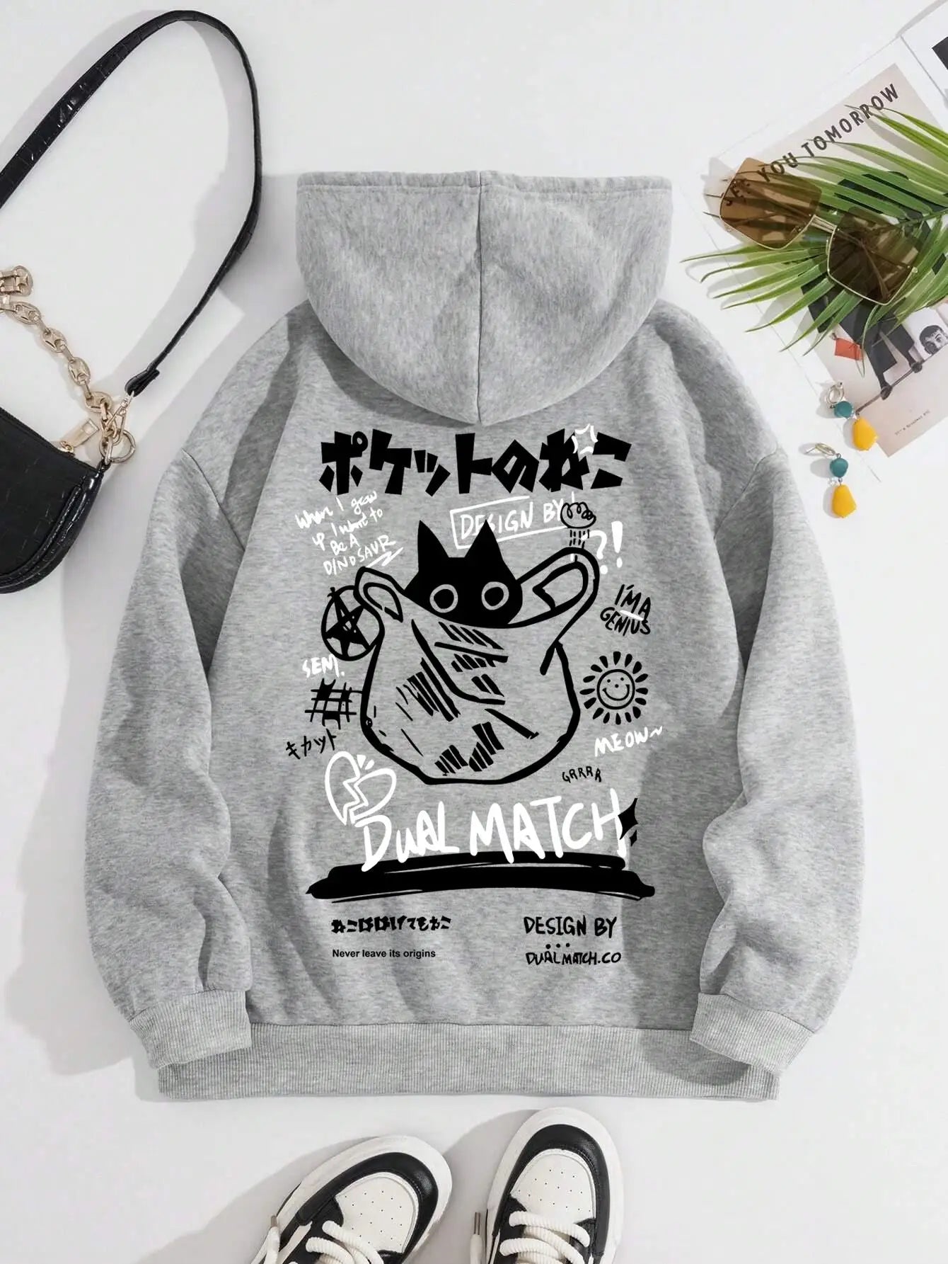 Cute Cat Cartoon Printed Sweatshirt Women Harajuku Casual Loose Hooded Fashion Soft Pocket Hoodies Autumn Warm Female Clothes 3
