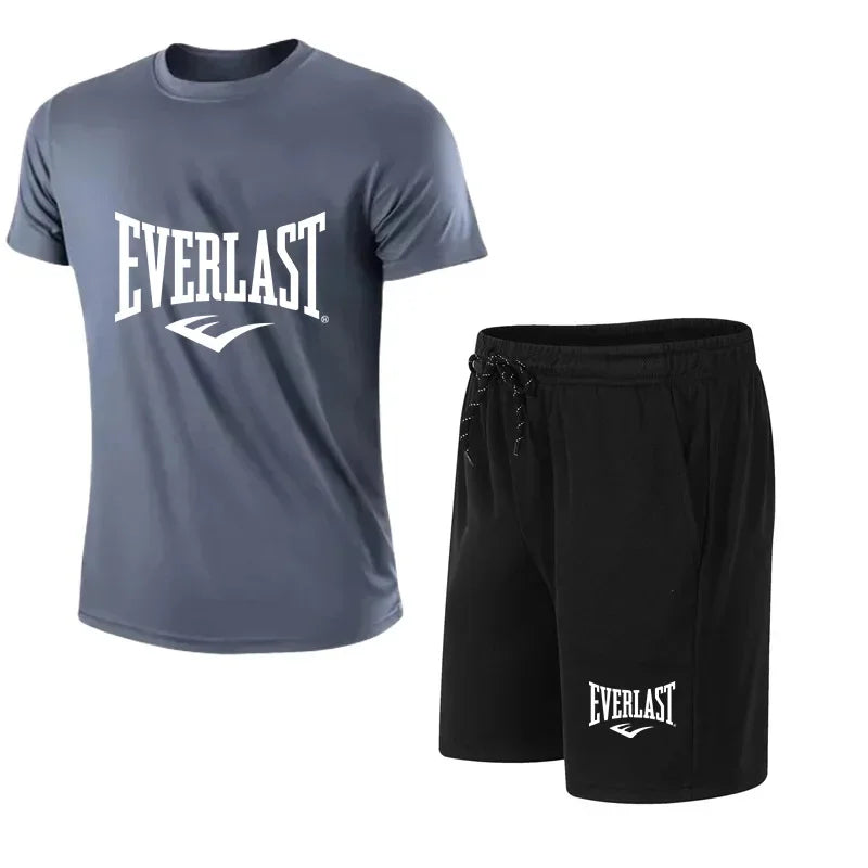 EVERLAST Men's T-shirt + Shorts 2pcs Set Leisure Breath Short Sleeve Sport Jogging Gym Brand Print Clothing 4