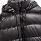 Zach Ailsa women's simple faux leather hooded warm thick cotton clothing autumn and winter new long sleeved jacket jacket 3