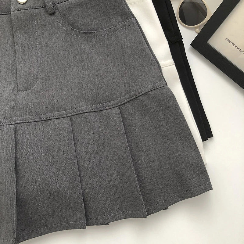 Y2K Vintage High Waist Pleated Skirt Women College Style Uniforms Safety Pants Mini Skirts Woman Korean Street Slim A-Line Skirt 6