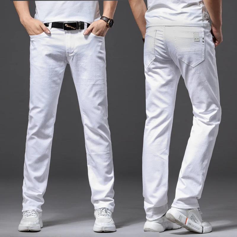 Men White Jeans Fashion Casual Classic Style Slim Fit Soft Trousers Male Brand Advanced Stretch Pants 5