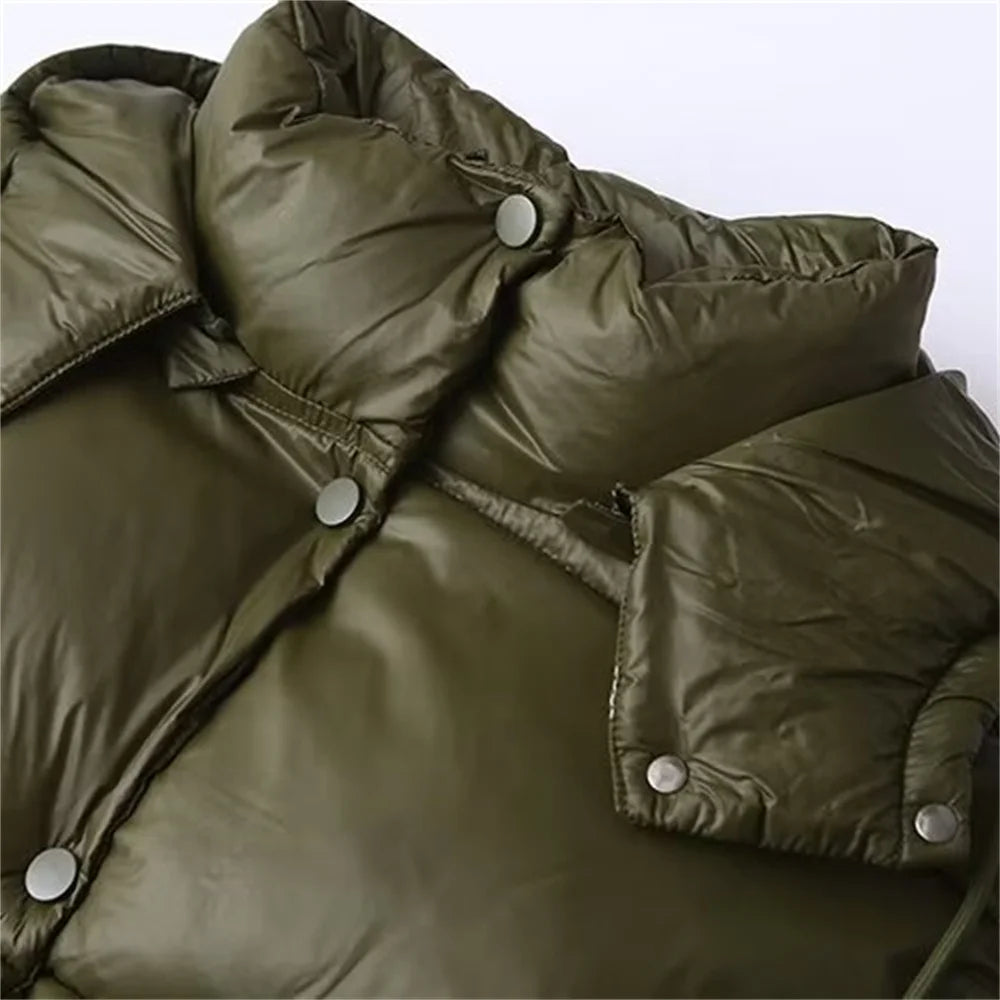Autumn/Winter New Product Women's Standing Neck Hooded Long Sleeve Side Pocket Short Cotton Coat Jacket 5