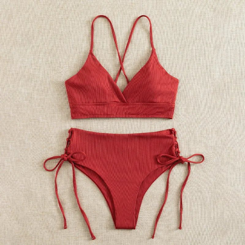 Gemini said Women’s V-Neck Lace-Up Bikini Set
