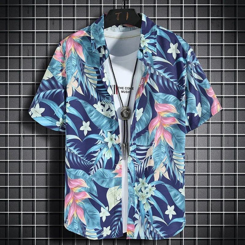 Hawaiian-beach-shirts-Men-s-short-sleeved-casual-shirts-Seaside-vacation-quick-drying-clothes-Loose-floral