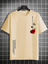 Men's Summer Loose Size 100% Cotton Rose Print Casual Slim Fit Round Neck Short Sleeve T-shirt Top 6