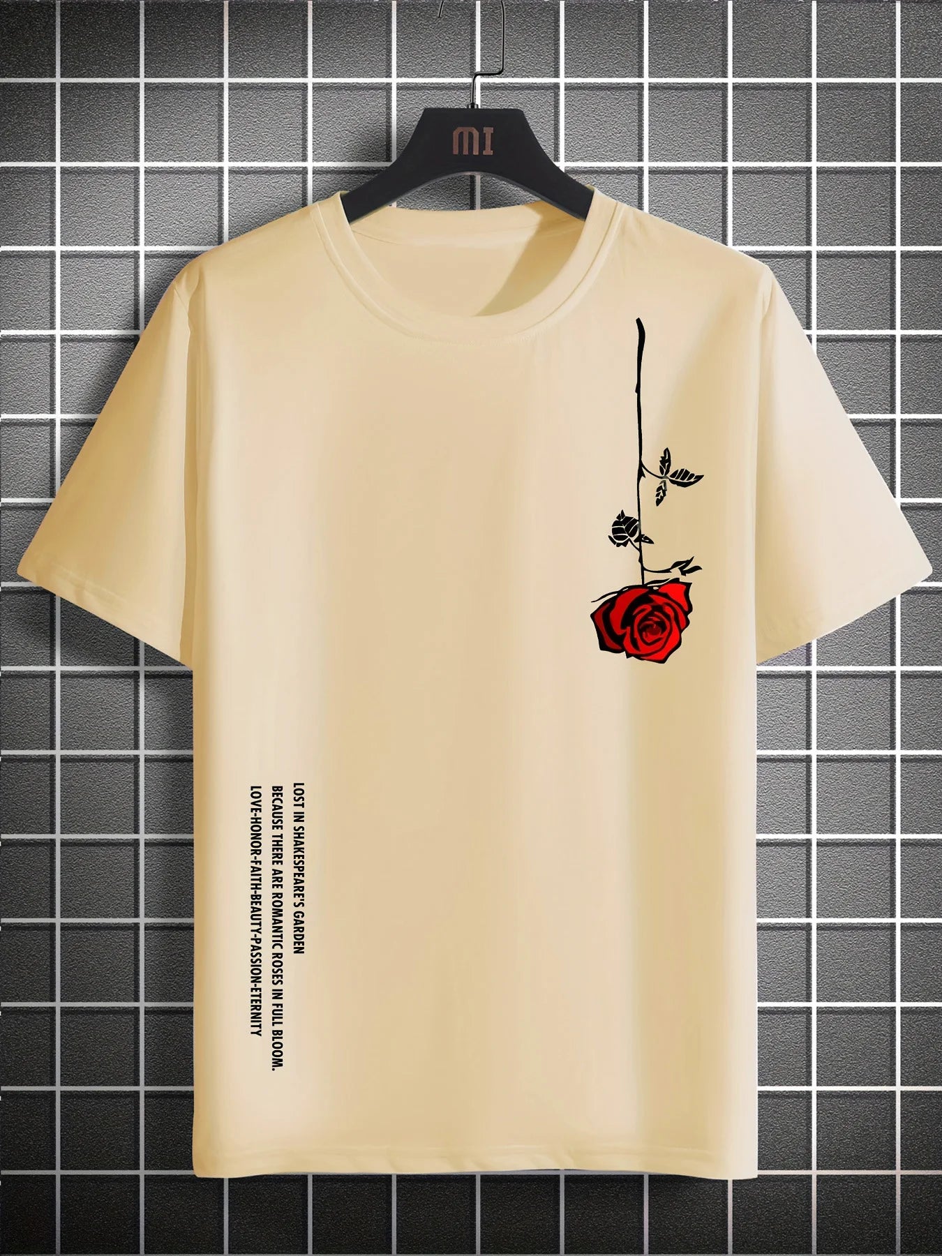 Men's Summer Loose Size 100% Cotton Rose Print Casual Slim Fit Round Neck Short Sleeve T-shirt Top 6