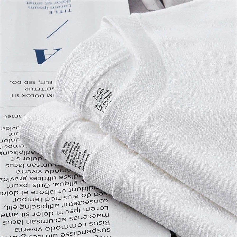 2PCS 100% Cotton Solid T Shirts Men's and Women's Short Sleeve White Tees Casual Breathable Loose Round Neck T-shirt Couple Tops 4