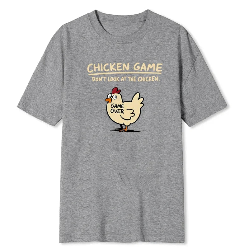 Chicken Game Don't Look At The Chicken Pattern Print T-Shirt Men Casual Daily Outdoor Round Neck Short Sleeve T Shirt Mens Top 3