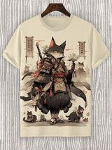 3D Printed Samurai Cat T-Shirt | Japanese Inspired Men's Tee