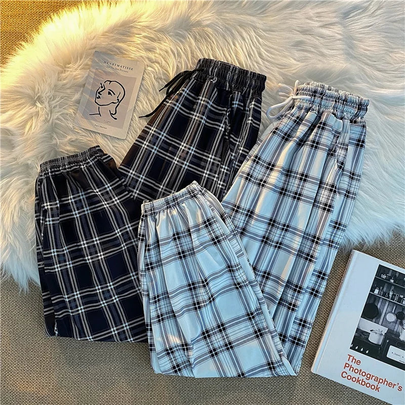 Pants Women New Bunch of feet Fashion Loose Black Plaid Summer Harajuku Students Streetwear Harem Long Trousers Womens Chic 2