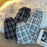 Pants Women New Bunch of feet Fashion Loose Black Plaid Summer Harajuku Students Streetwear Harem Long Trousers Womens Chic 2