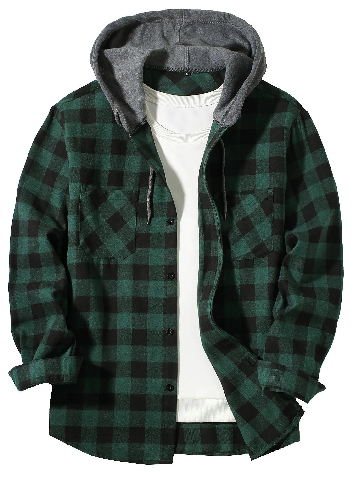 Men's Loose Plaid Hooded Shirt Large Size Fashion Casual Long sleeved Shirt Street StyleS-3XL