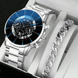 2pcs Luxury Men Business Watch Stainless Steel Calendar Big Dial Watches for Men Fashion Sports Casual Quartz Wristwatch Clock 4
