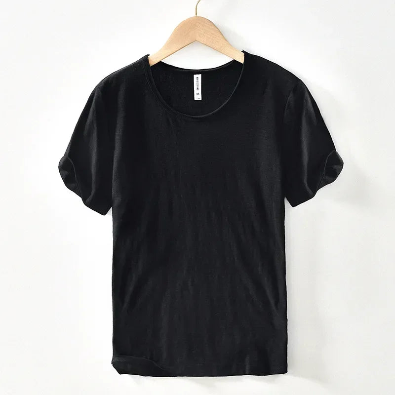 Mens Retro Raw Edge Cotton Tee